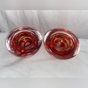 Vintage Handblown Murano Style/ Kosta Boda? Red Swirl Art Glass Bowl/Votive